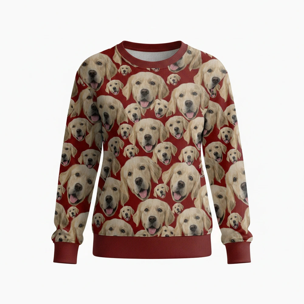 Custom Photo Upload Golden Retriever Face Pattern Sweater product on white background