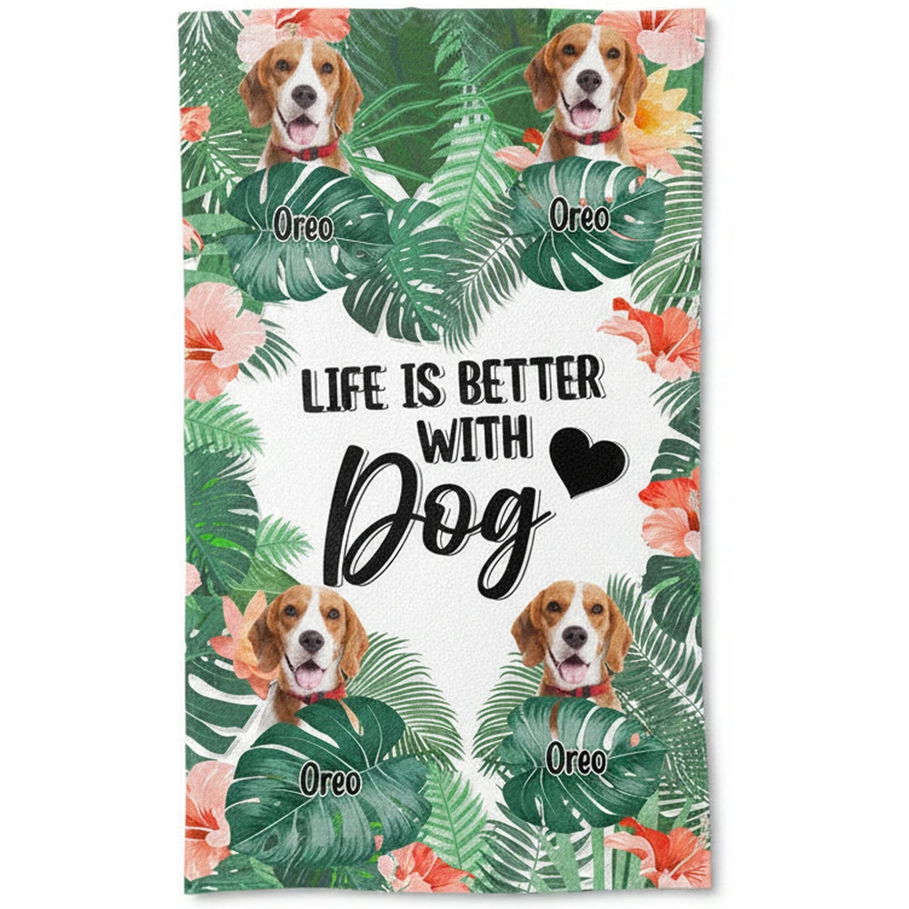 Custom Photo Upload Beach Towel Life Is Better With Dog Tropical product on white background