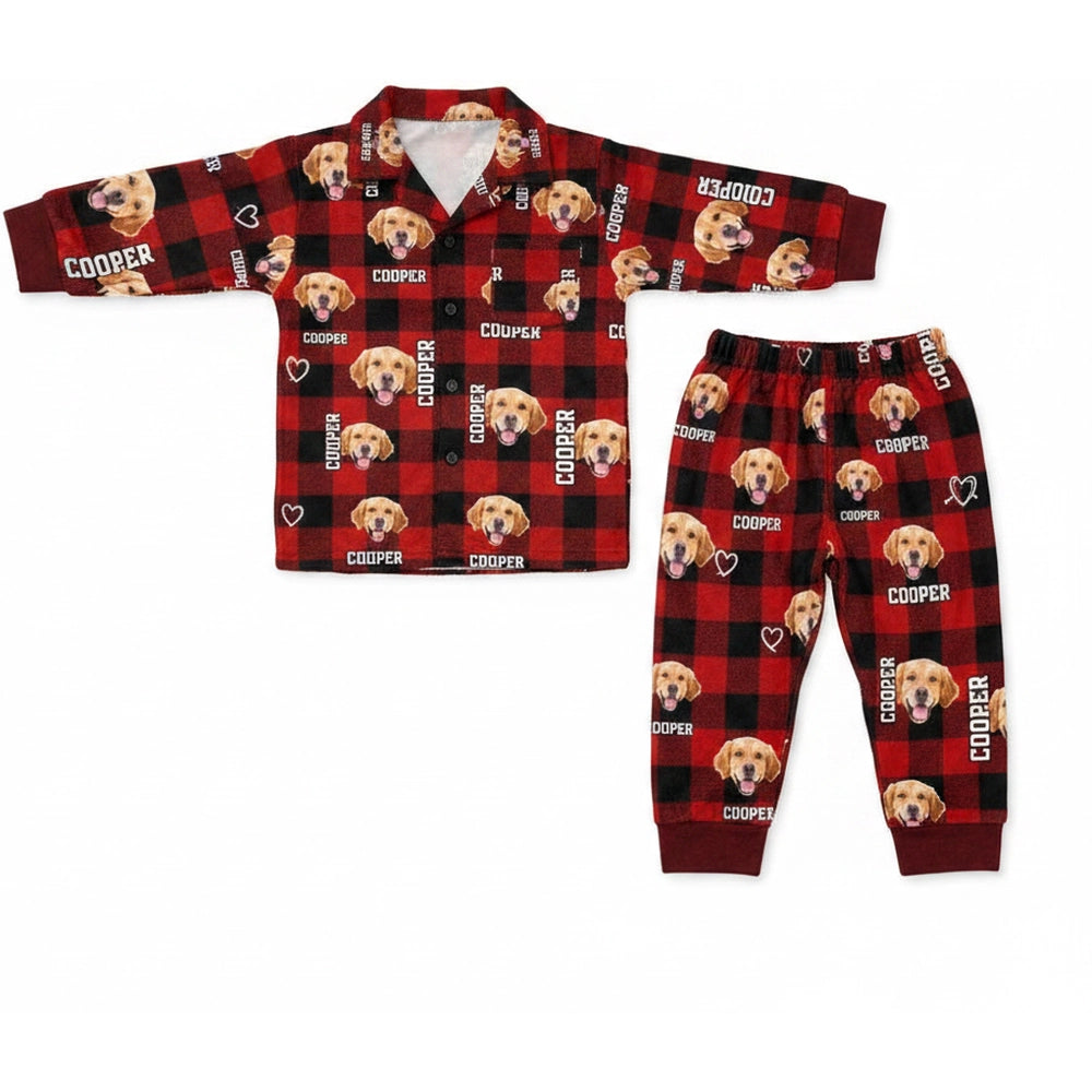 Custom Photo Upload Flannel Pajamas with Buffalo Plaid Pattern product on white background