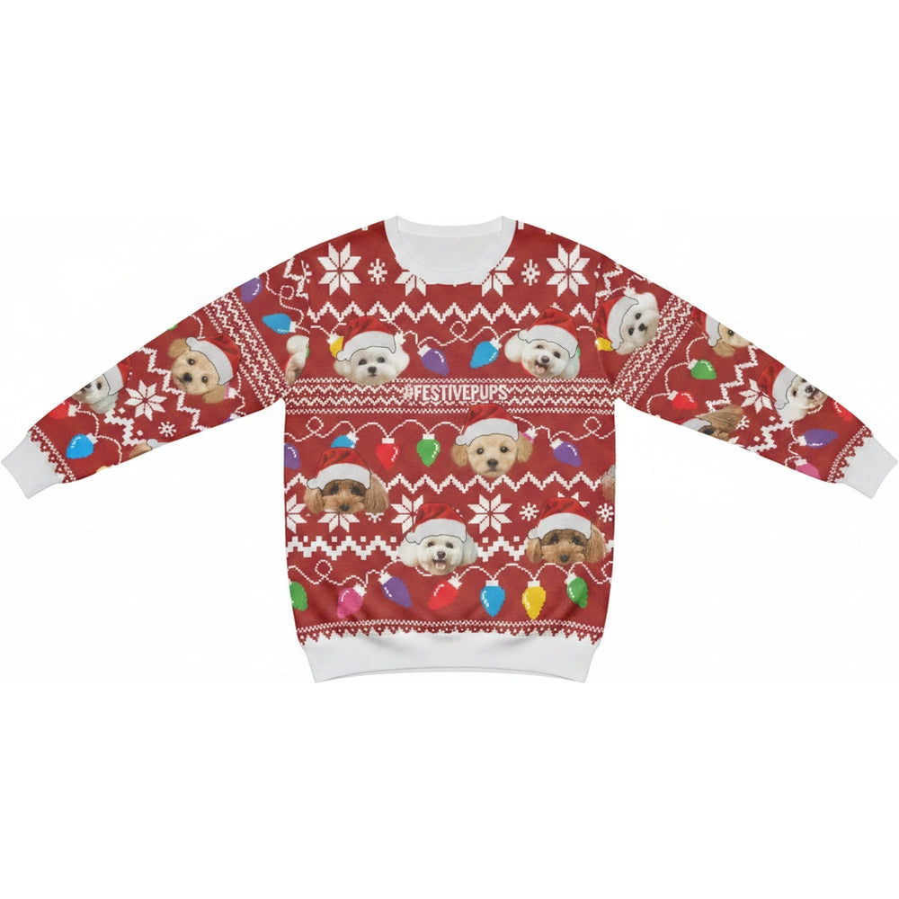 Custom Photo Upload Christmas Sweater with Dogs in Santa Hats product on white background
