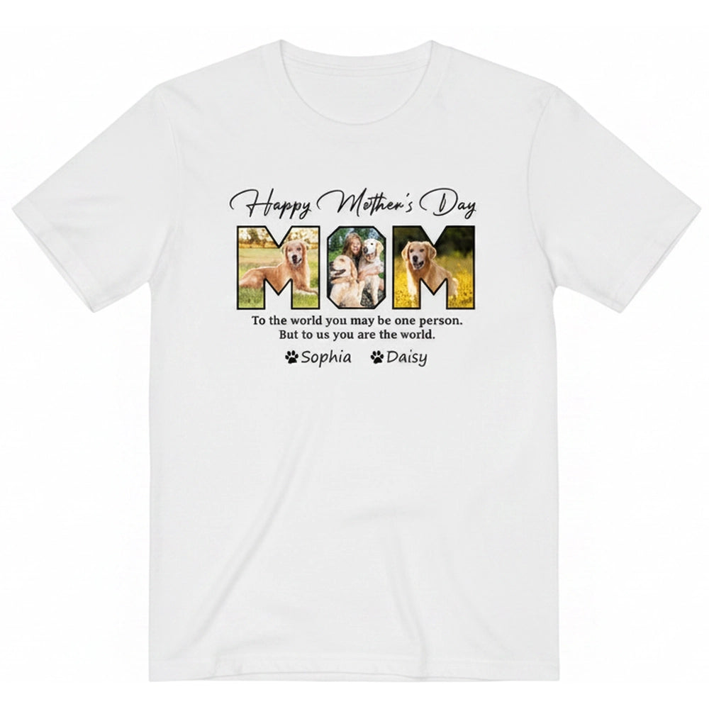 Custom Photo Upload Happy Mother's Day T-Shirt with MOM Letters product on white background