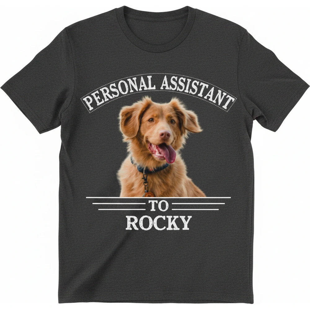 Custom Photo Upload T-Shirt with Personal Assistant Dog Design product on white background