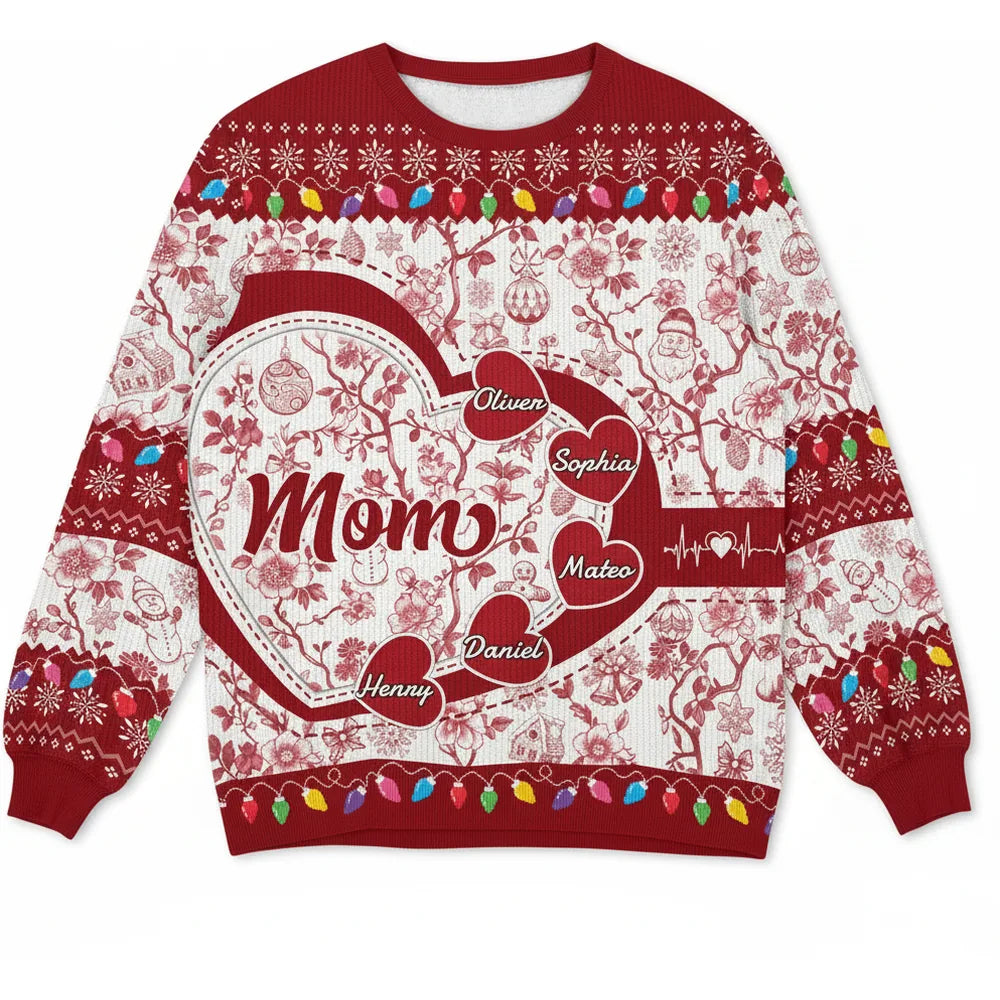 Custom Personalized Sweater with Hearts and Christmas Lights product on white background