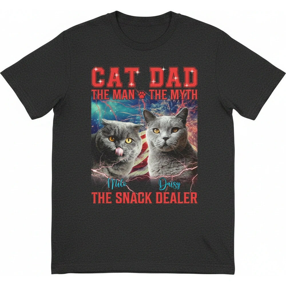 Custom Photo Upload T-Shirt with Cat Dad The Man The Myth Design product on white