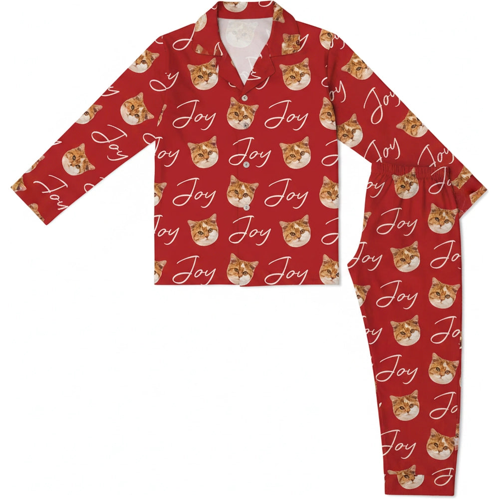 Custom Photo Upload Pajamas with Cat Faces & Joy Text product on white background