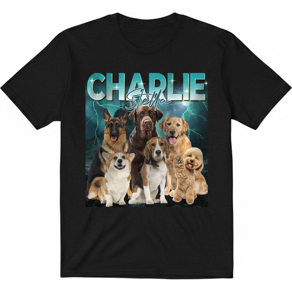 Custom Upload T-Shirt with Dogs and Lightning Background product on white background