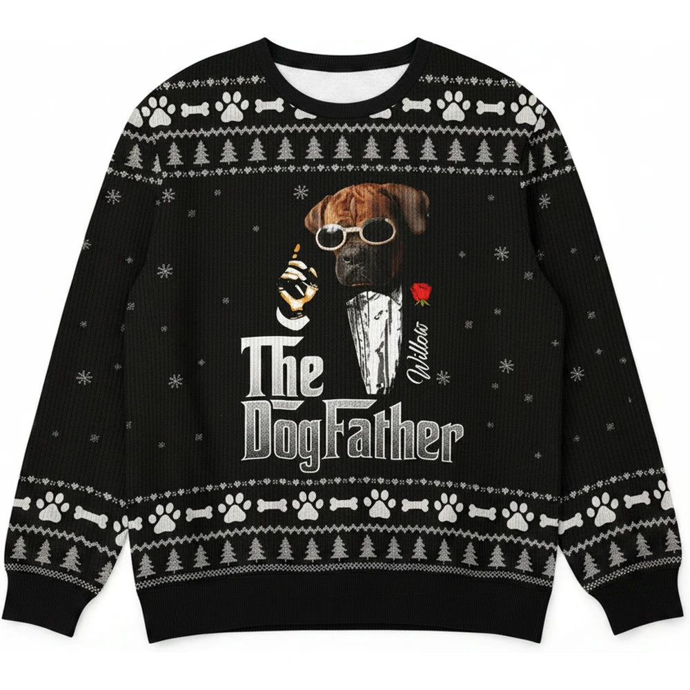Custom Photo Upload The Dogfather Sweater with Paw Prints product on white background