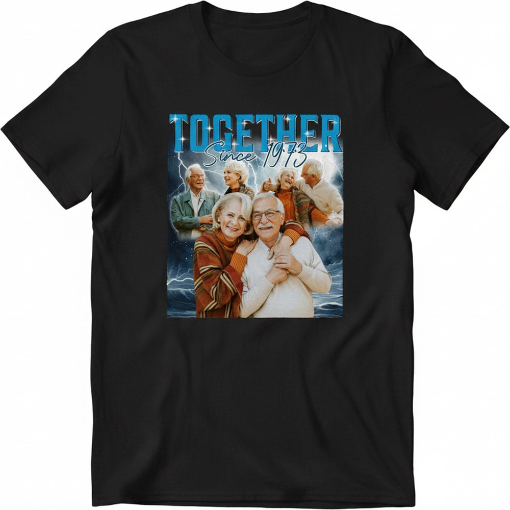 Custom Photo Upload T-Shirt with Together Since Text product on white background