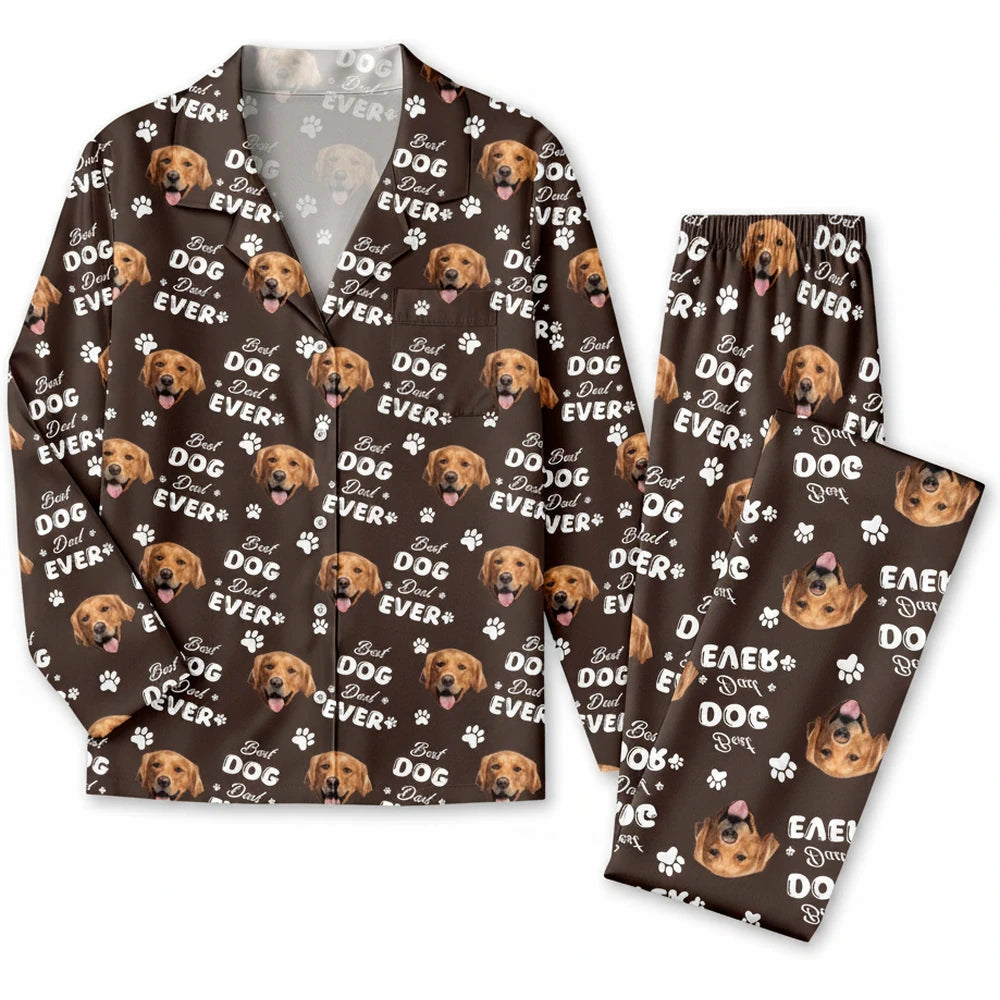 Custom Photo Upload Pajamas with Best Dog Dad Ever & Paw Prints product on white