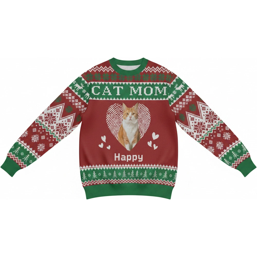 Custom Photo Upload Cat Mom Sweater with Heart Frame product on white background