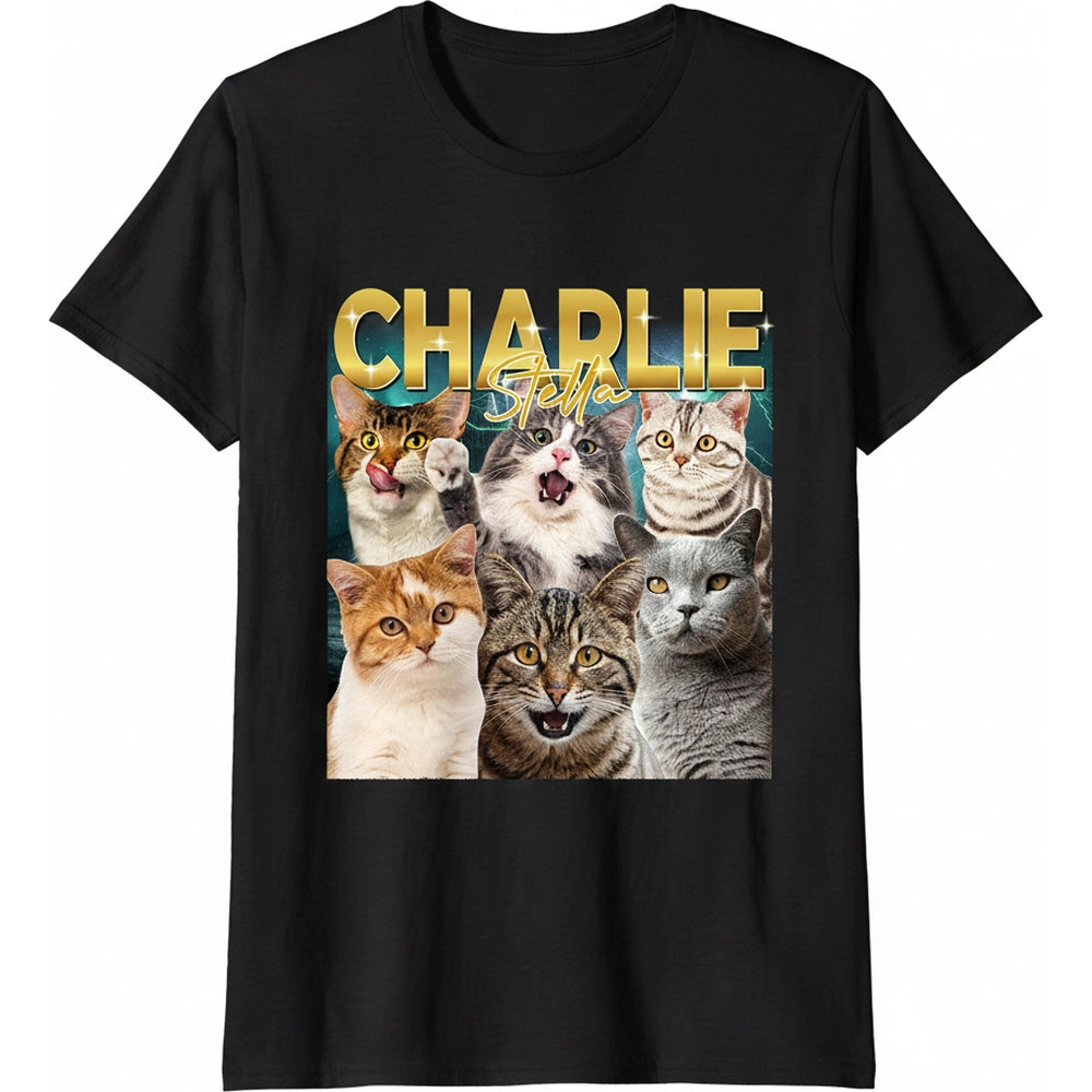 Custom Photo Upload Cat Collage T-Shirt product on white background