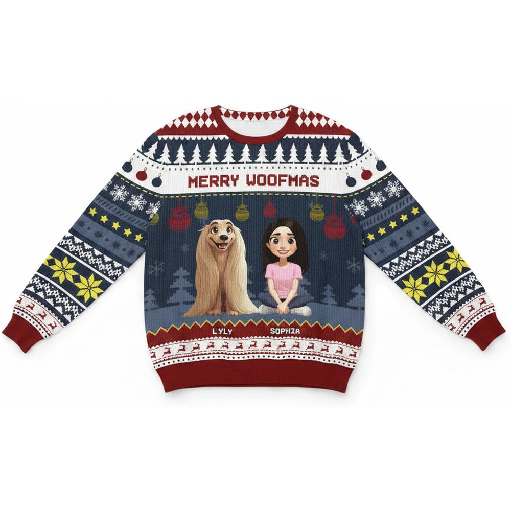 Custom Personalized Merry Woofmas Sweater with Dog & Girl product on white background