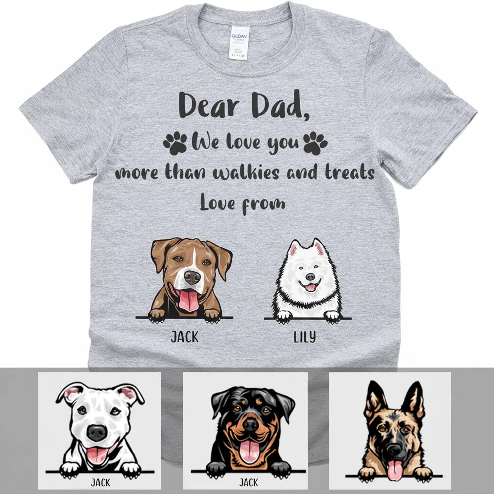 Custom Personalized Dog T-Shirt with Paw Prints for Dad product on white background