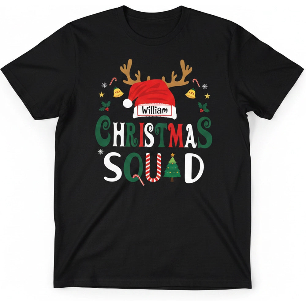 Custom Personalized Christmas Squad T-Shirt with Santa Hat & Antlers product on white background
