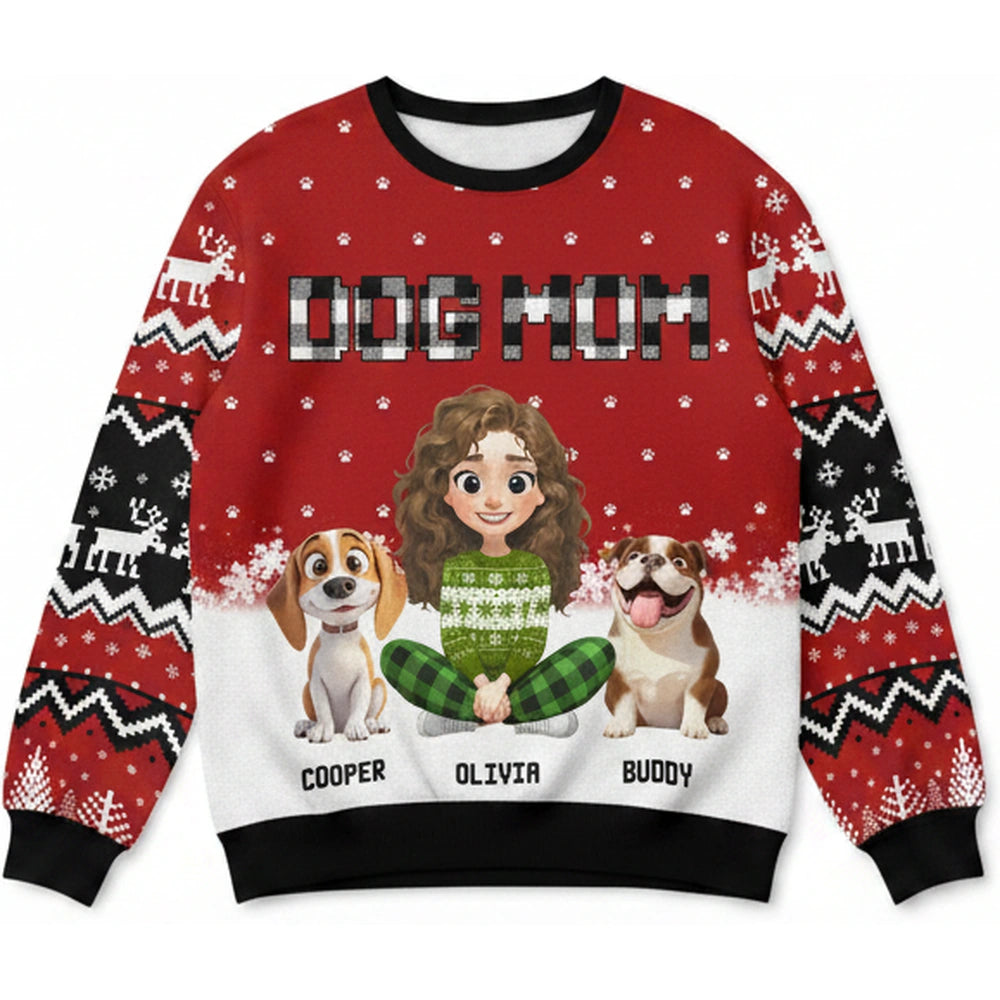 Custom Personalized Dog Mom Sweater with Girl & Dogs product on white background