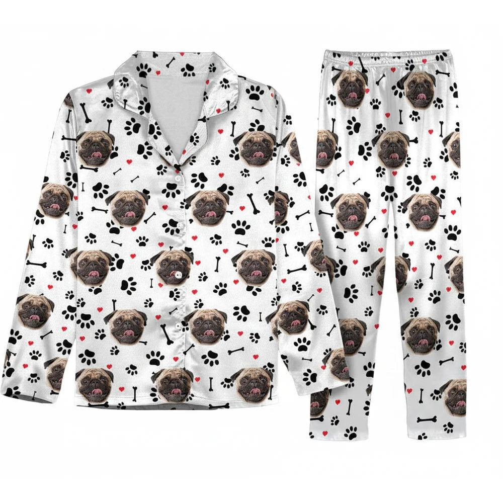 Custom Photo Upload Pajamas with Dog Face Paw Prints & Bones product on white background