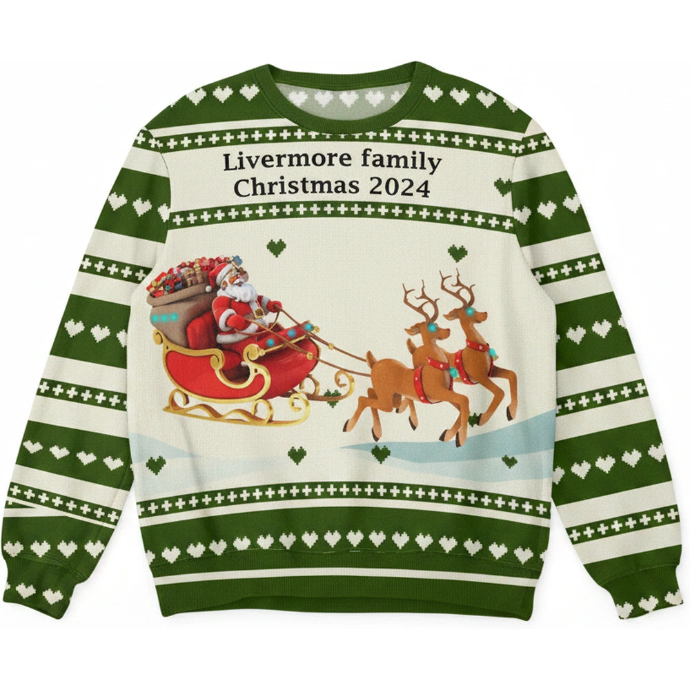 Custom Personalized Sweater with Santa Sleigh & Reindeer product on white background