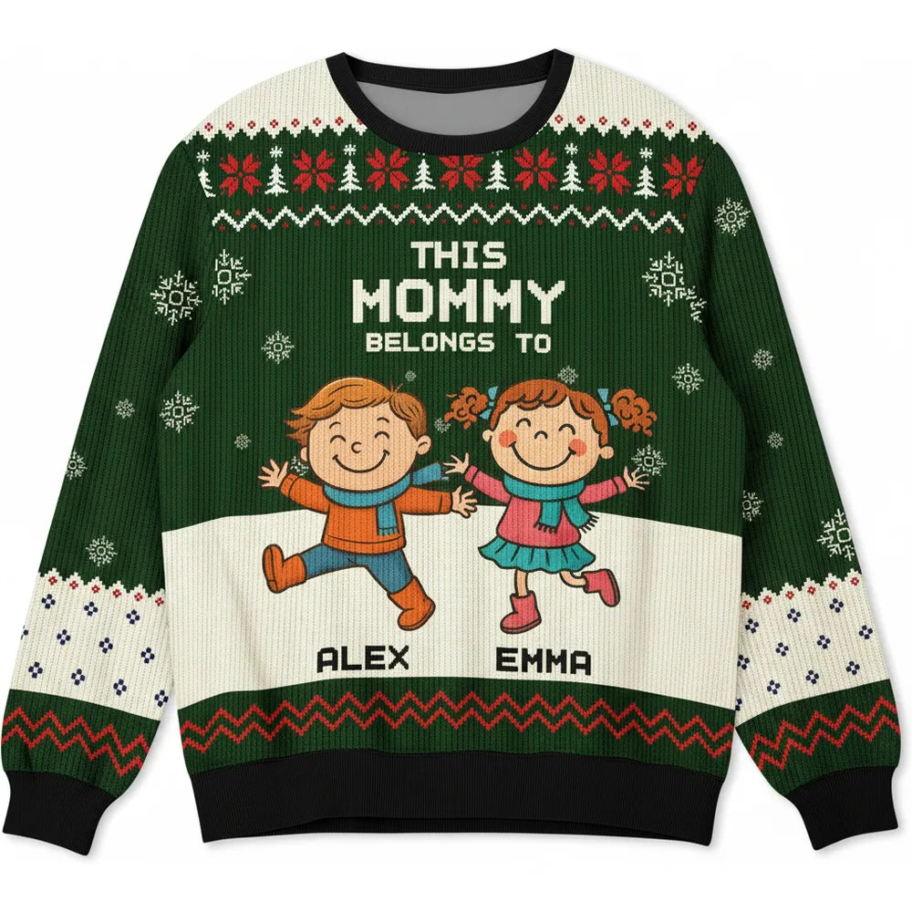 Custom Personalized This Mommy Belongs To Sweater with Kids product on white background