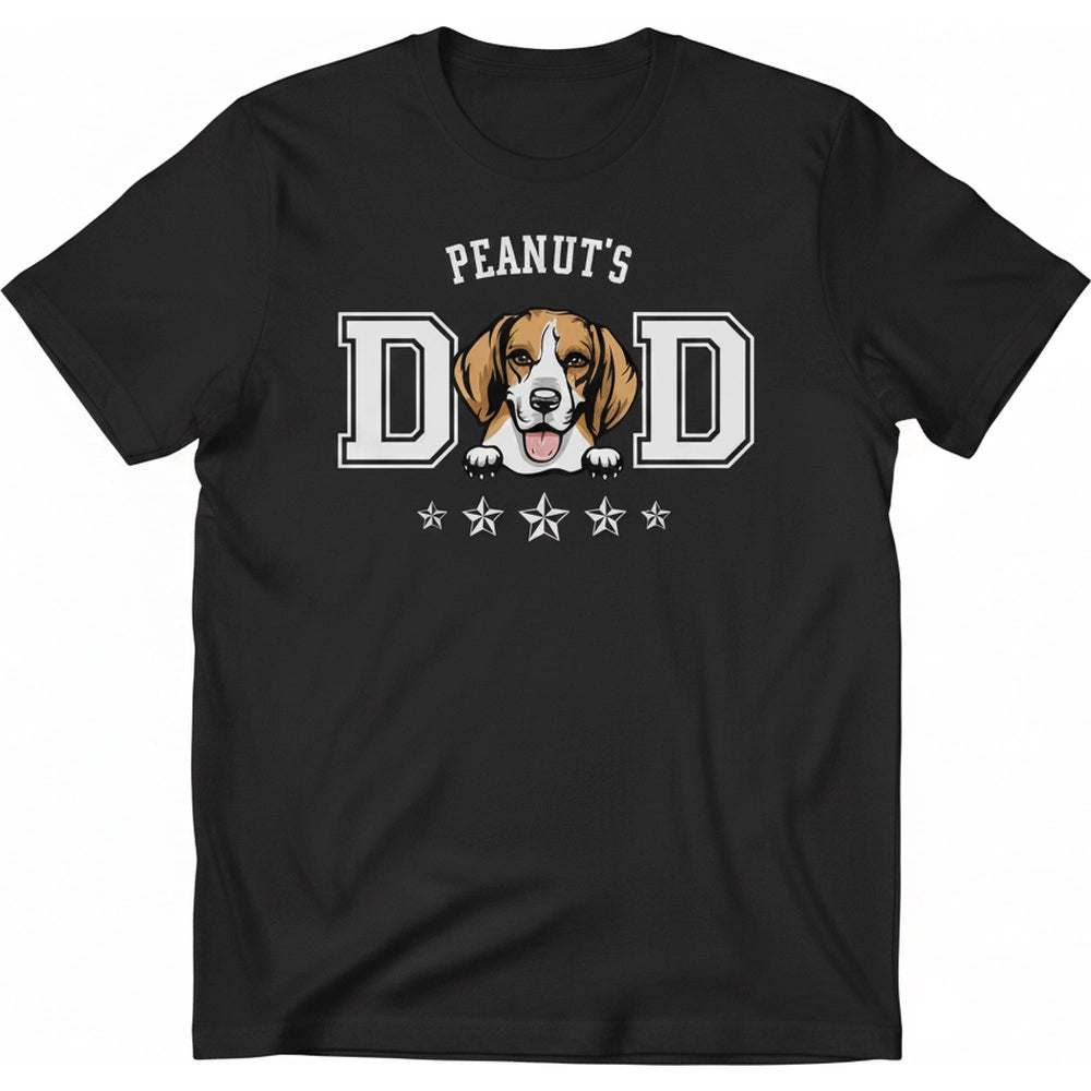Custom Personalized Beagle Dad T-Shirt with Dog Portrait & Stars product on white background