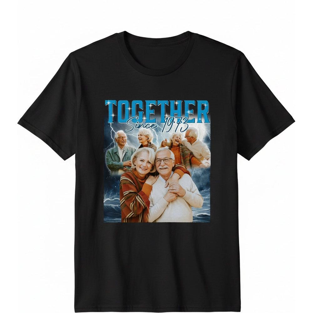 Custom Photo Upload T-Shirt with Together Since Text product on white background