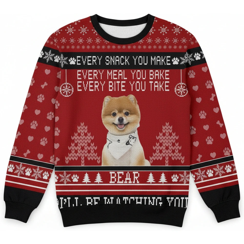 Custom Photo Upload Pomeranian Christmas Sweater with Holiday Text product on white background