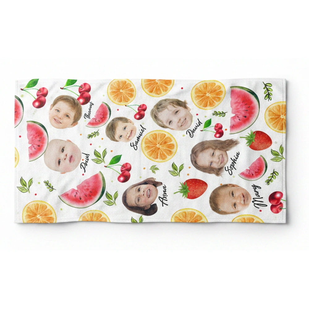 Custom Photo Upload Beach Towel with Watermelon Orange & Fruit product on white background