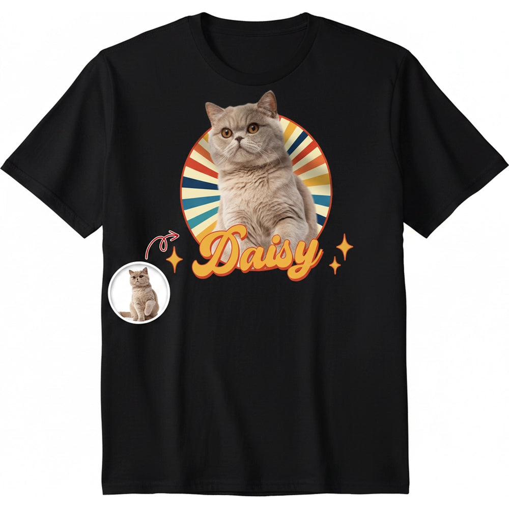 Custom Cute Cat Photo Retro Dark T-Shirt For Cat Lovers product on white background