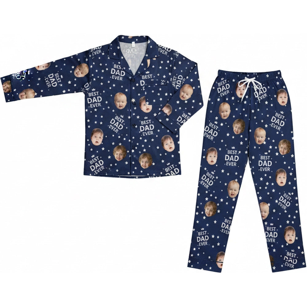 Custom Photo Upload Pajamas with Best Mom Ever and Stars product on white background