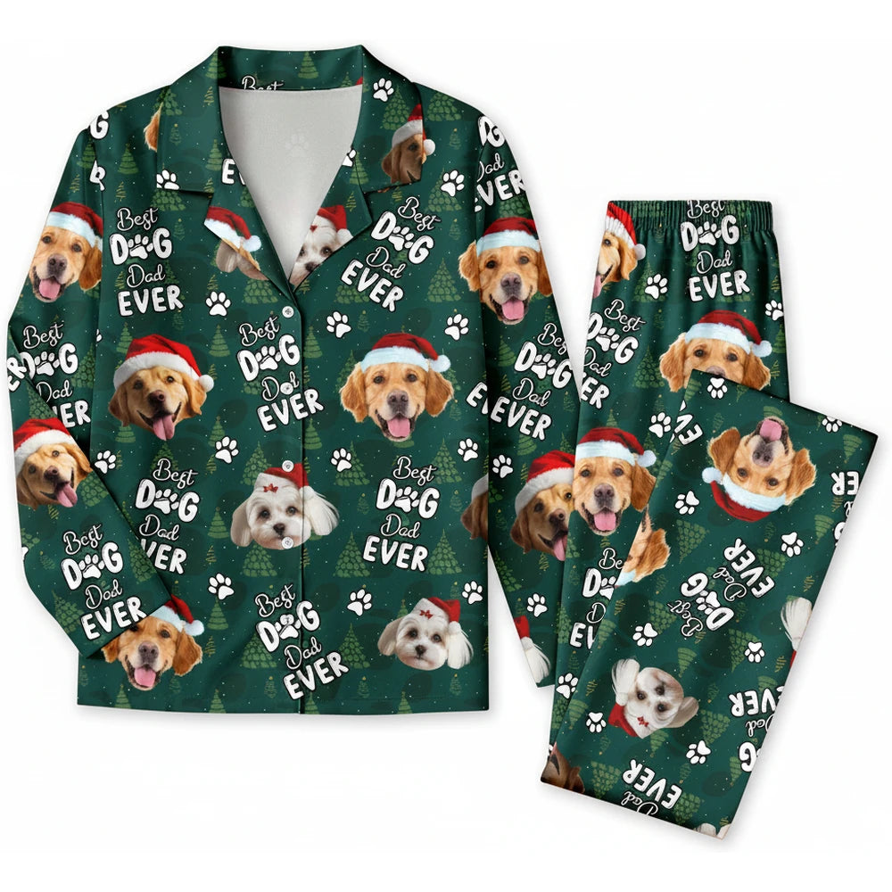 Custom Photo Upload Pajamas with Best Dog Dad Ever & Santa Hats product on white