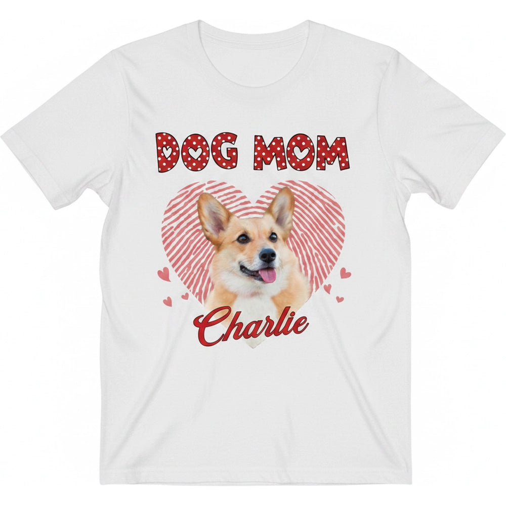 Custom Personalized Photo Upload Dog Mom T-Shirt with Heart Frame product on white background