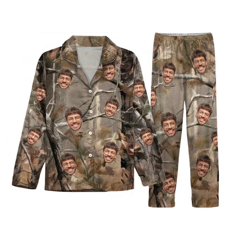 Custom Photo Upload Pajamas with Camo Background product on white background