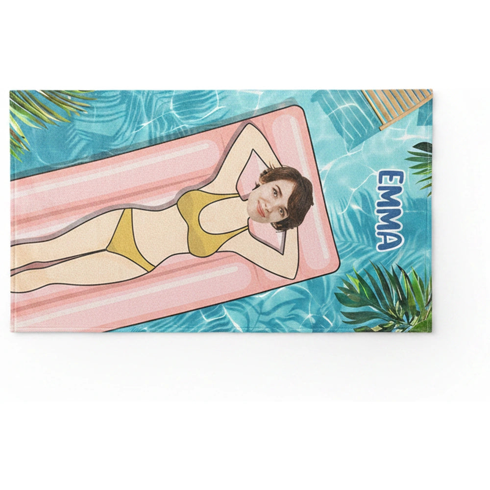 Custom Photo Upload Beach Towel with Tropical Palm Leaves product on white background