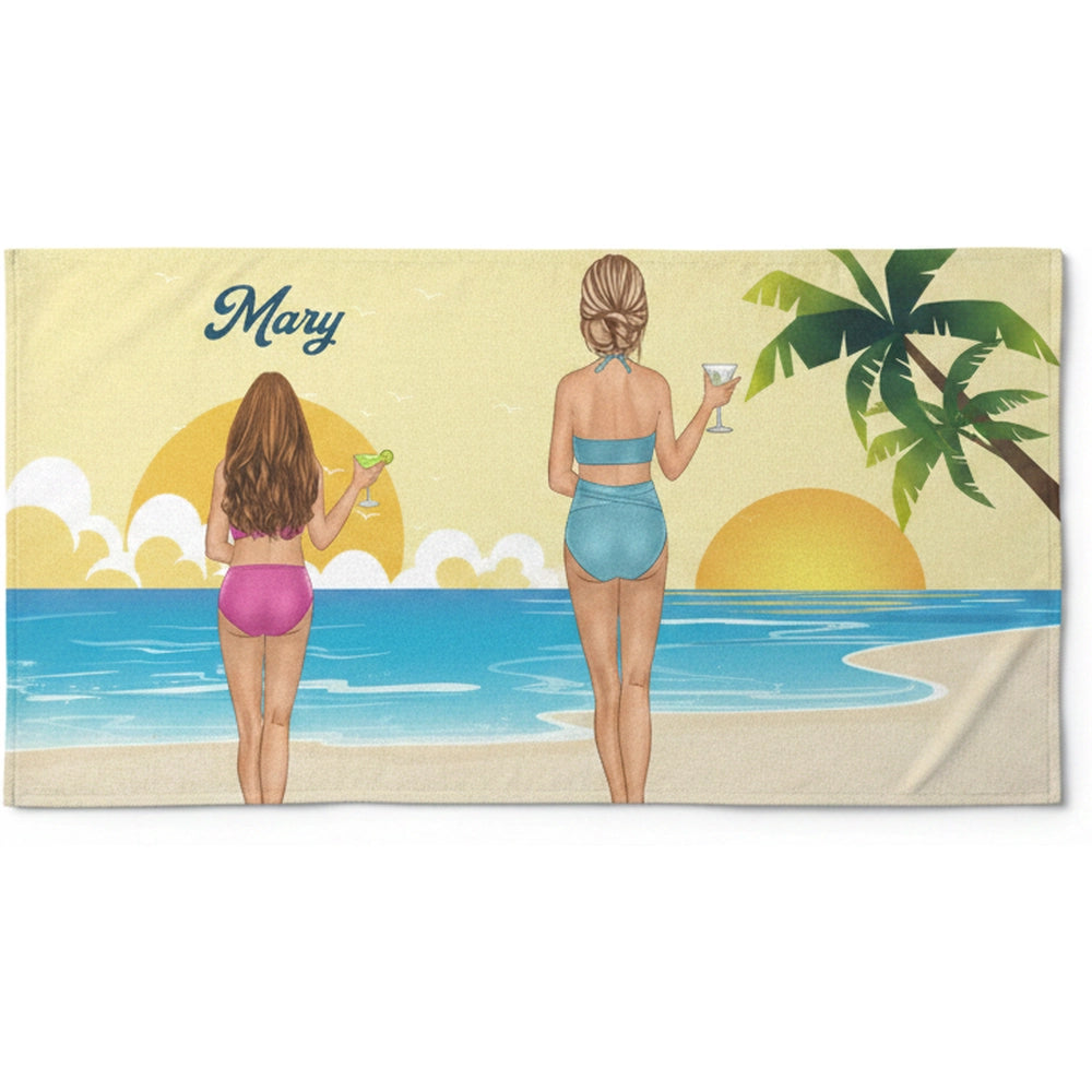 Custom Personalized Beach Towel with Ocean and Tropical Scene product on white background