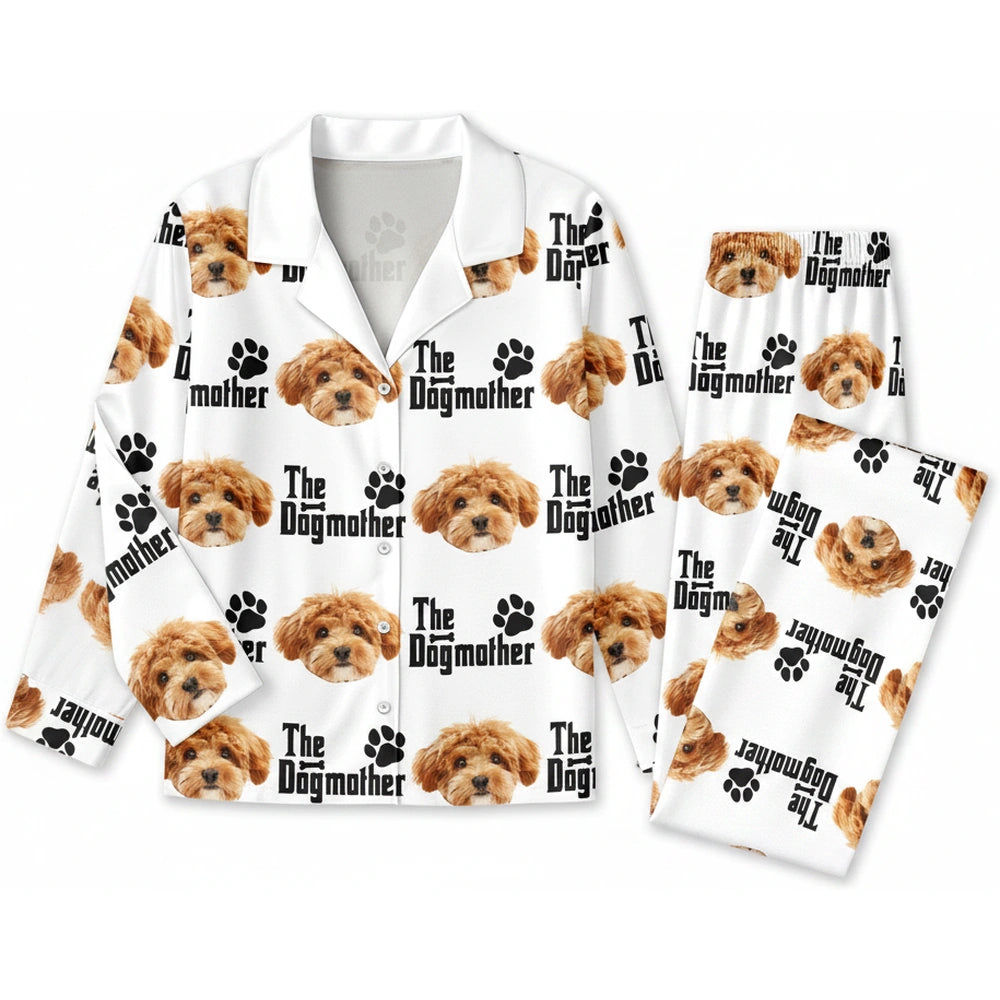 Custom Photo Upload The Dogmother Pajamas with Paw Prints product on white background