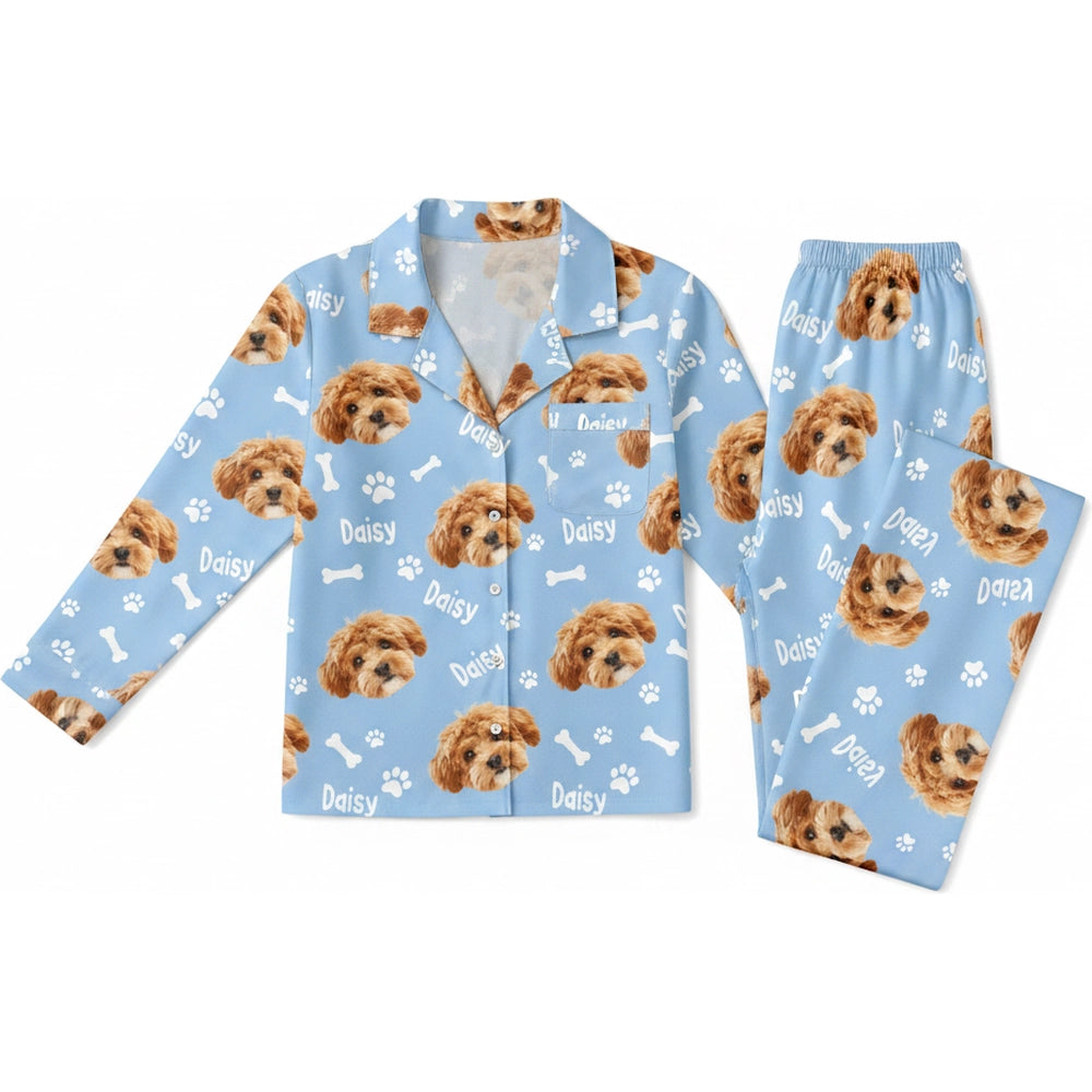 Custom Photo Upload Dog Pajamas with Paw Prints & Bones product on white background