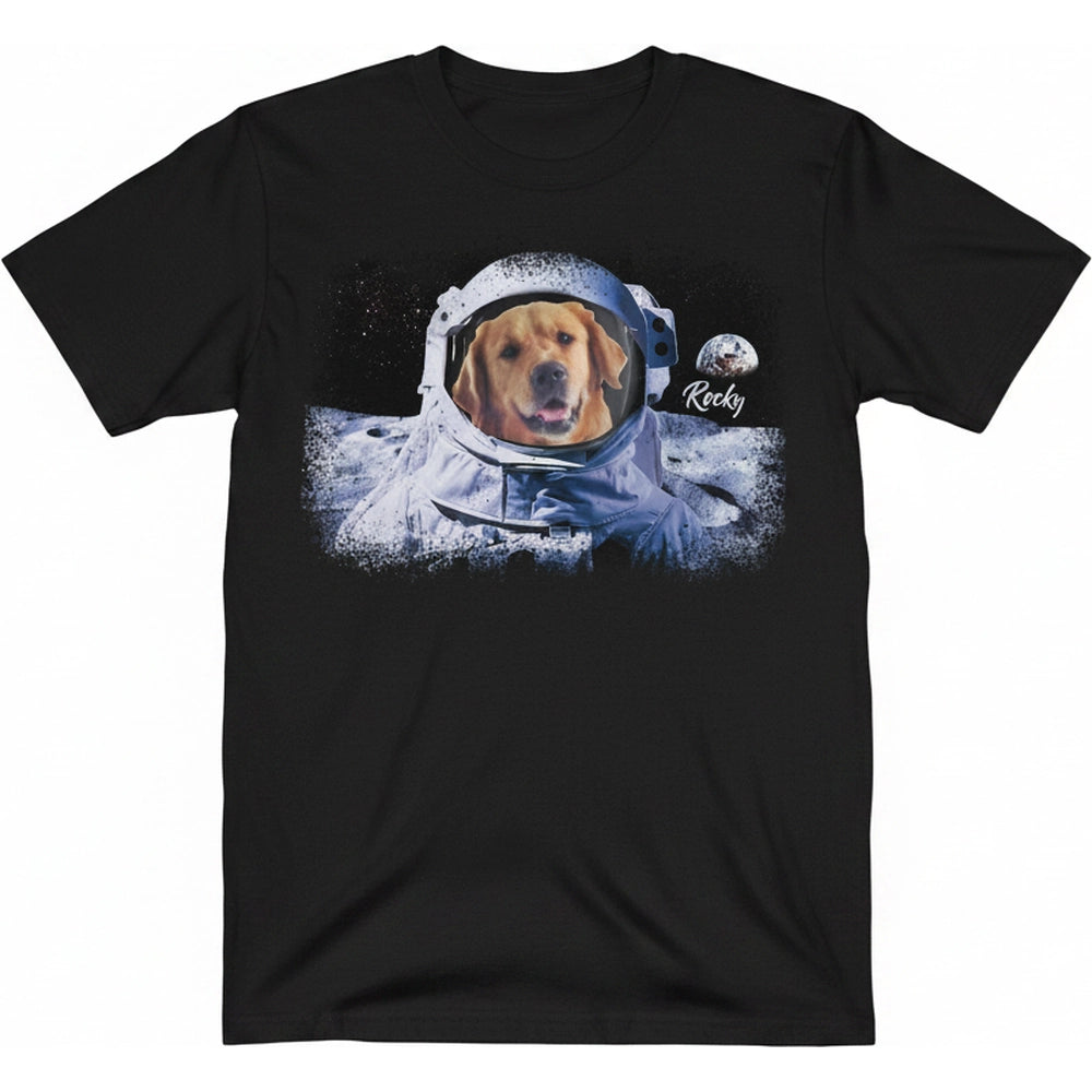 Custom Photo Upload T-Shirt with Pet Astronaut in Space product on white background