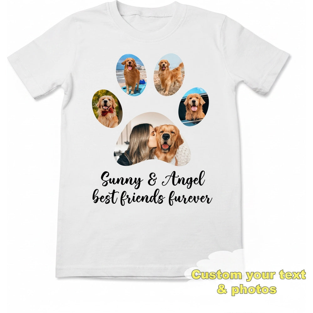 Custom Photo Upload T-Shirt with Paw Print Photo Collage product on white background