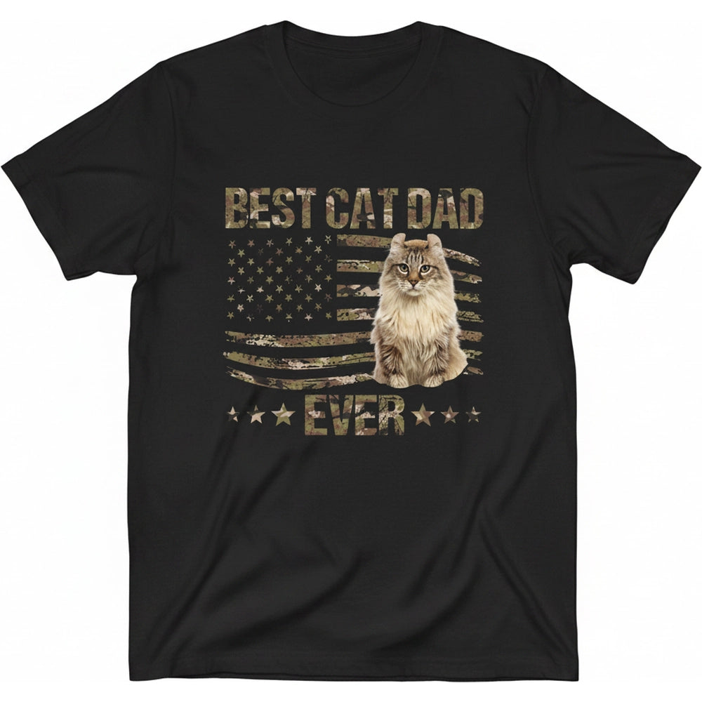 Custom Photo Upload T-Shirt Best Cat Dad Ever with American Flag product on white background