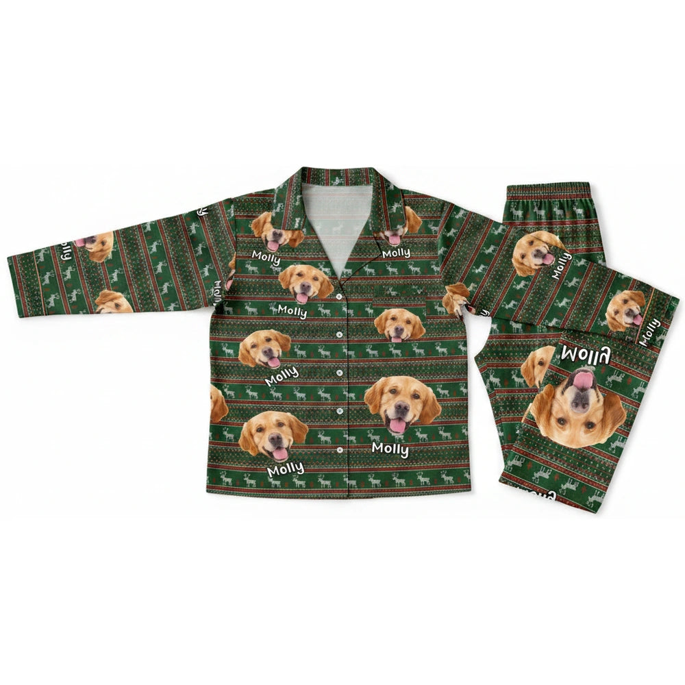 Custom Photo Upload Pajamas with Christmas Sweater Pattern product on white background