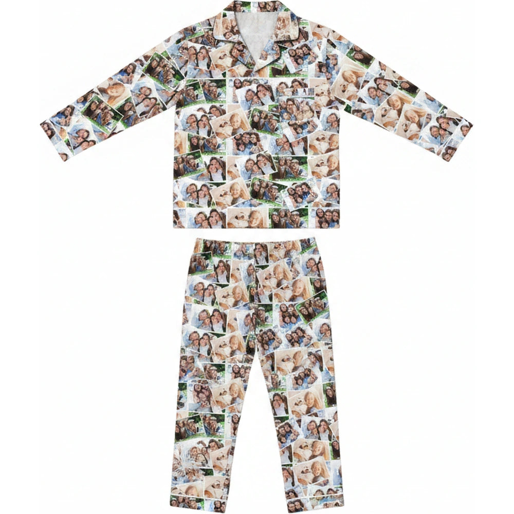 Custom Photo Upload Pajamas with Scattered Photo Collage product on white background