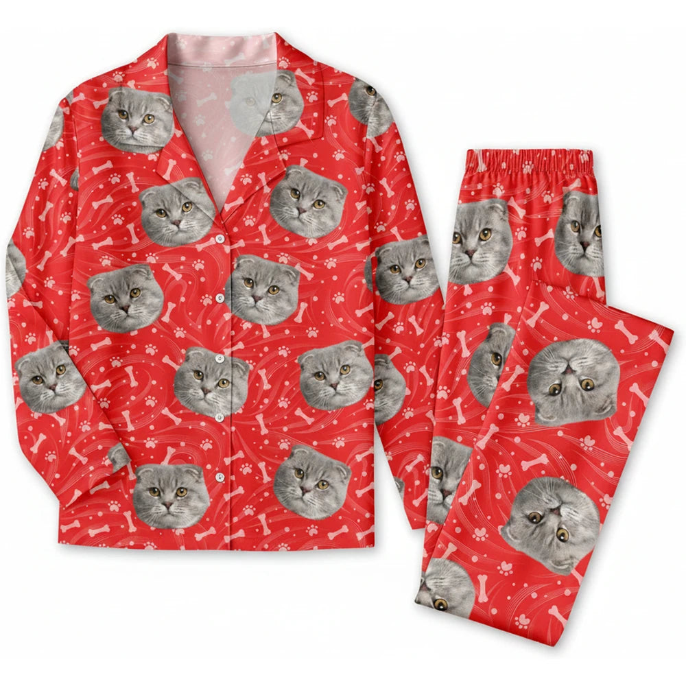 Custom Photo Tie Dye Background Cat Pajamas N304 product on white background