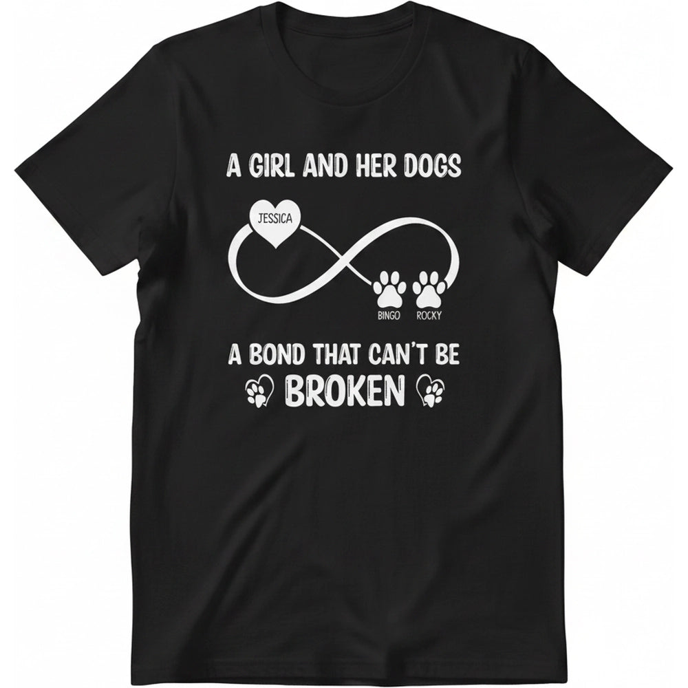 Custom Personalized T-Shirt with Infinity Symbol & Paw Prints product on white background