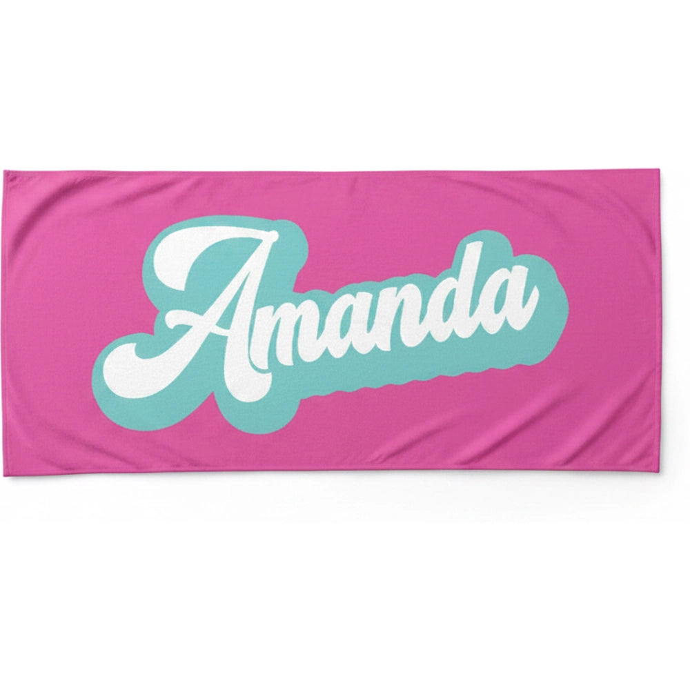 Custom Personalized Beach Towel with Retro Script Name Design product on white background