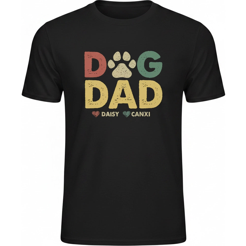 Custom Personalized Dog Dad T-Shirt with Paw Print product on white background