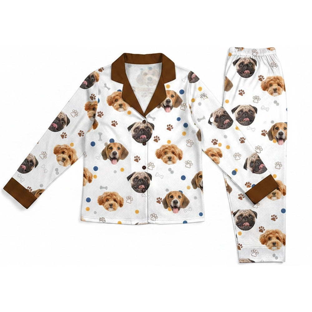 Custom Photo Upload Pajamas with Dog Faces & Paw Prints product on white background