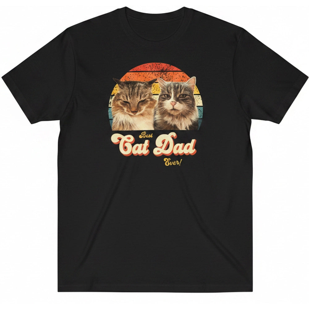 Custom Photo Upload T-Shirt with Cats and Best Cat Dad Ever product on white background