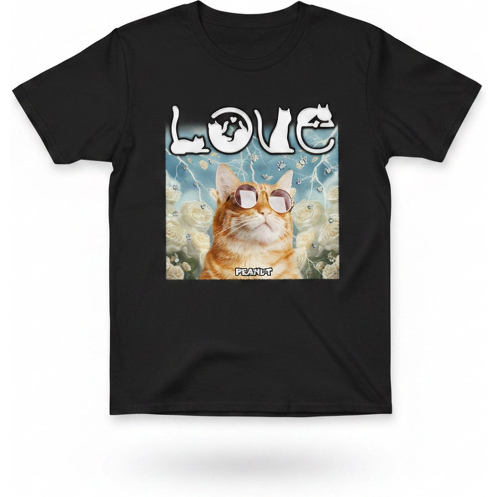 Custom Photo Upload Hoodie with Cat Love Design & Roses product on white background