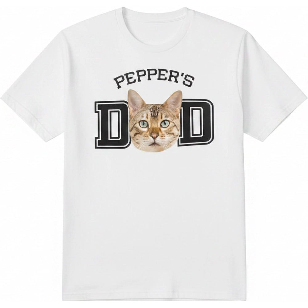 Custom Photo Upload T-Shirt with Cat Face DAD Design product on white background