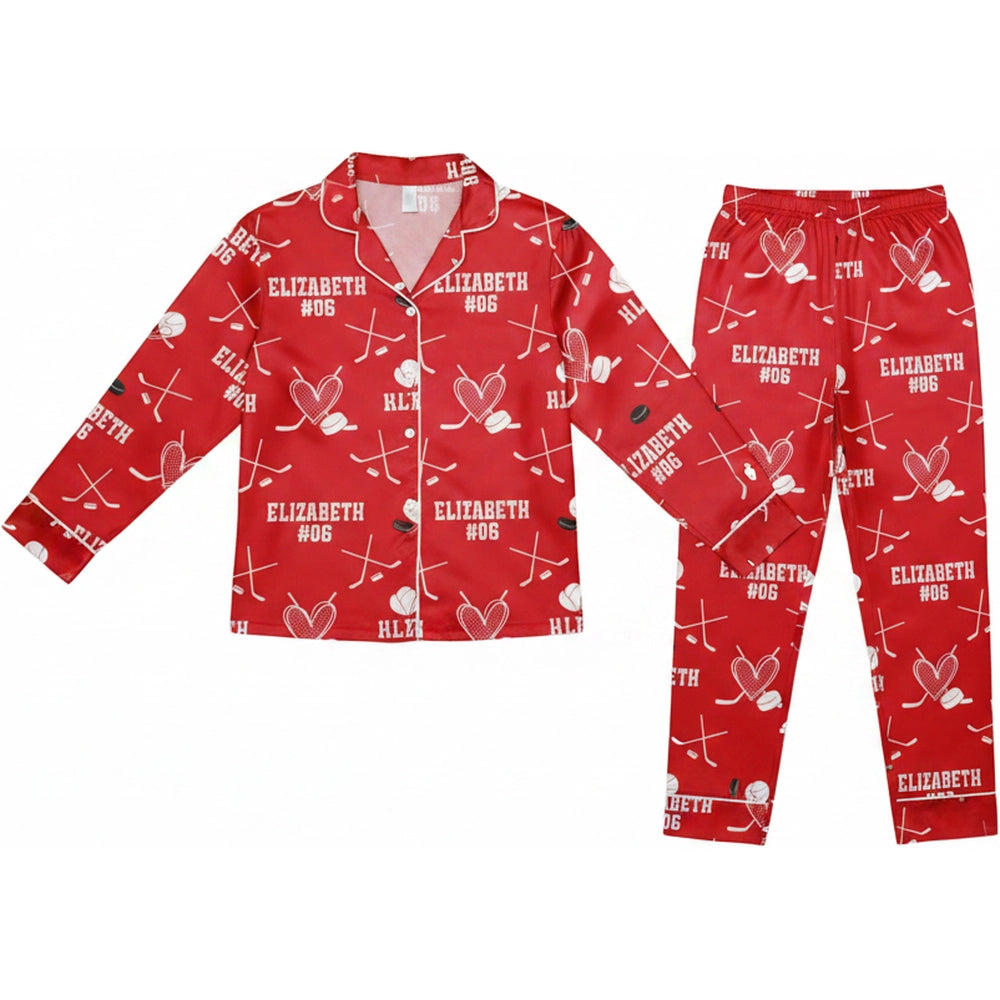 Custom Personalized Pajamas with Hockey Sticks and Hearts product on white background