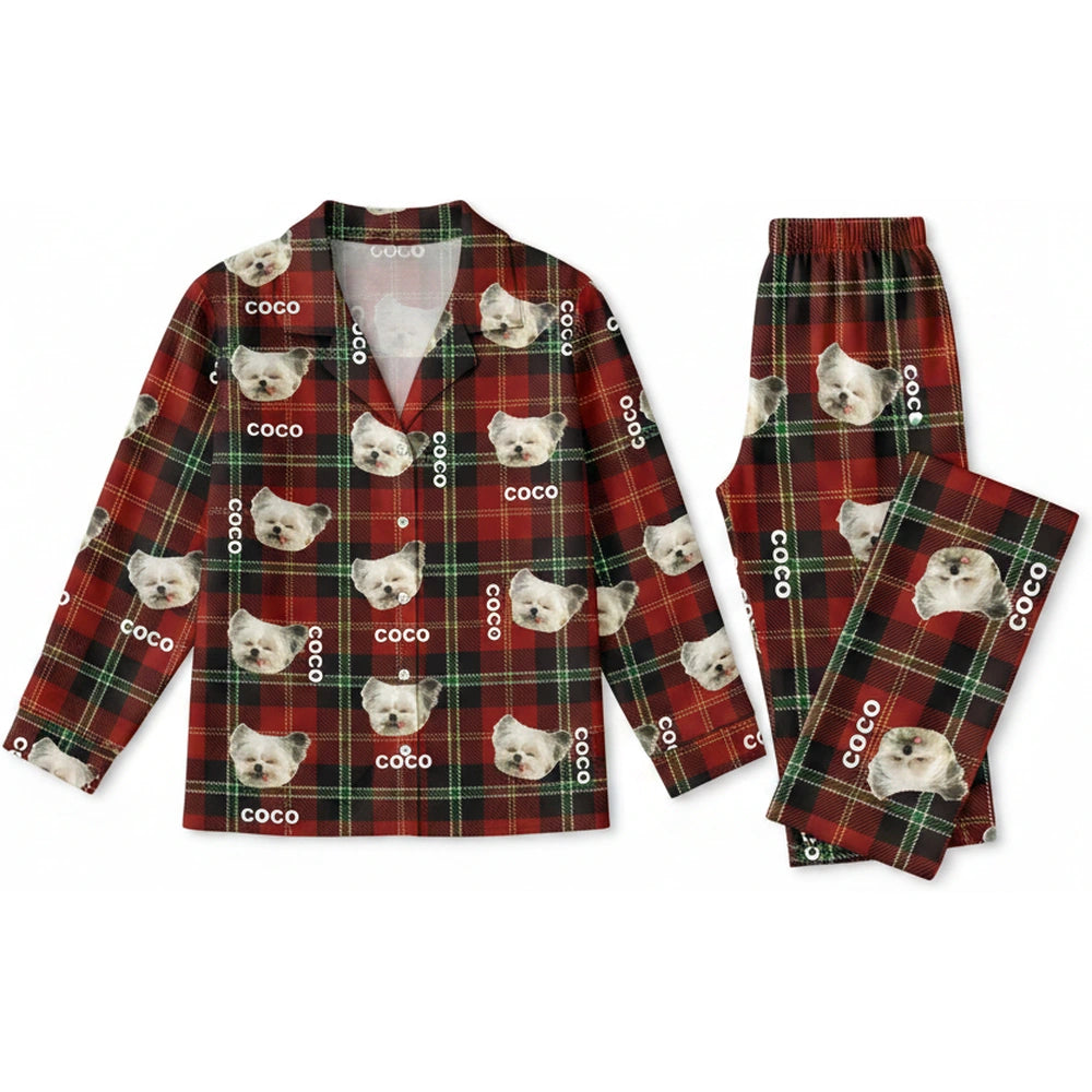 Custom Photo Upload Plaid Pajamas with Pet Faces product on white background